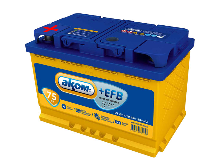 Купить аккумулятор Akom EFB Akom EFB 75 емкость 75 А·ч