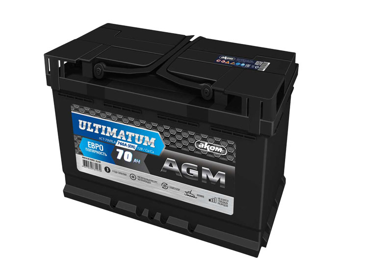 Аккумулятор Akom Ultimatum AGM 70E для Audi A3  Limousine (8VS, 8VM) седан 1.8 TFSI бензин 170 л.с. / 125 kW